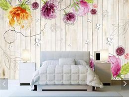 Wallpapers 3d Watercolour Floral Wallpaper Wood Background Papel Adhesivo Decorativo Para Muebles Papier Peint Mural Rouleau Flower