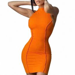 summer New Trendy Women's Y2k Solid Colour Round Neck Sleevel Sexy Slim Fit Wrapped Hip Dr for Women x0pu#