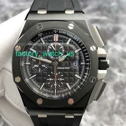 AP Calendar Wrist Watch Royal Oak Offshore Series 26402CE Black Dial Ceramic Material Red Needle Timing Mechanical Watch Mens Transparent Bottom 44mm
