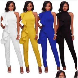 Women'S Jumpsuits & Rompers Elegant Ruffles Women Summer Sleeveless Black Blue White Long Pencil Pant Bodycon Tunic Bandage Overalls Dhylg