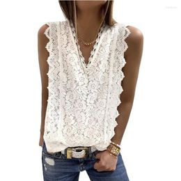 Women's Blouses Elegant Tank Top Women Blouse Lace Embroidery White Shirts Feminina Sexy V-neck Sleeveless Summer Tops Ladies Casual