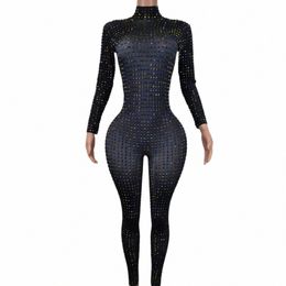 women Full Sparkly Rhineste Stretch Jumpsuits Crystals Party Birthday Stage Drag Queen Costume Nightclub Outfit Paiduiku t9sj#