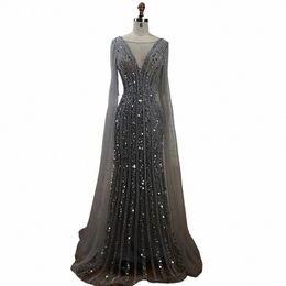 serene Hill Arabic Grey Mermaid Elegant Cape Sleeves Luxury Beaded Evening Dres Gowns For Women Wedding Party 2024 LA72289 m1xT#