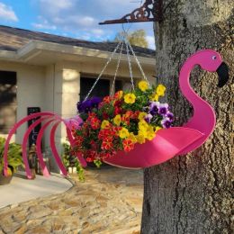 Planters 1 PC Metal Flower Pot Exquisite Flying Bird Shape Rustproof Colorful Parrot Flamingo Flower Pot Hanging Planter Birthday Gift