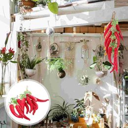 Decorative Flowers 2pcs Artificial Hanging Pepper String Red Vegetable Ornament Wall Decoration Po Props For Restaurant Farmhouse