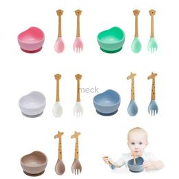 Cups Dishes Utensils 4pcs Baby Dishes Childrens Tableware Silicone Suction Plate Bowl Animal Feeding Spoon Fork Sets Silicone Bib For Kids Tableware 240329