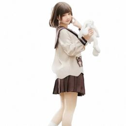brown Short Sailor Cute Pleated Kawaii Tie Female Sleeved Student Summer 2023 Uniform Bear Suit Girl Lg With G583#