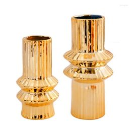Vases 367A Gold Ceramic Flower Vase Geometric Pots For Living Room Bedroom Dining