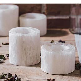 Candle Holders Natural Ore Cylindrical Desk Decoration White Gypsum Candlestick Wax Melt Burner Creative Home Aroma Container