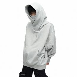 solid Colour Hooded Sweatshirt for Men Japanese Harajuku Urban Streetwear Cyber Punk Men's Oversized Techwear Hoodie for Winter I8ci#