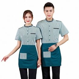 hotel Waiter Uniform Short Sleeve Restaurant Waitr Uniform+ Apr Set Women Cafe Shop Work Clothing Men Tea Chef Uniform 90 z9eH#