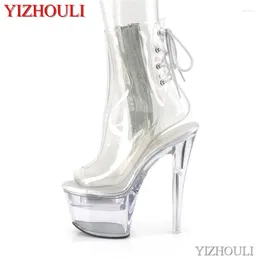Dance Shoes Full Transparent Vamp 17cm PU Material 7 Inch Model Stiletto Heels Summer Night Club Pole Dancing Ankle