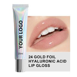 Private Label Customised 24K Foil Gold Hyaluronic Acid Lip Honey Laser Clear Lip Gloss