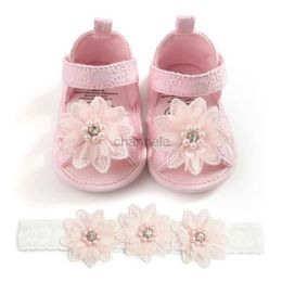 Sandals New Summer Baby Girl Flower Sandals Newborn Baby Girl Fashion Shoes Holiday Anti-Slip Crib Shoes Infant Prewalkers 0-18M 240329