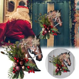 Decorative Flowers Horse Head Wreath Christmas Dressage Wooden Door Hanging Spring Wall Fall With Pumpkins