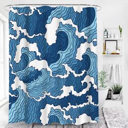 Shower Curtains Wave Waterproof Fabric Geometric Sea Bath For Bathroom Bathtub Large Wide Bathing Cover 12 Hooks