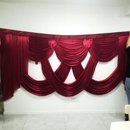 10ft wid burgundy Colour wedding Curtain swags backdrop Party wedding decoration Stage Background Swags Satin Wall Drapes303S