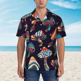Men's Casual Shirts Fashion Hawaiian Mushroom Anchors Print Short Sleeve Kid Cartoon Cute Tops Summer Vacation Beach Shirt Women