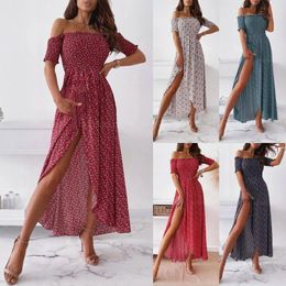 Party Dresses Sexy Strapless Beach Summer Dress Vintage Sundress Bohemian Maxi Robe Femme Boho Floral Women Split Long Vestidos