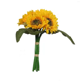 Decorative Flowers Artificial Sunflowers Silica Gel Head Plastic Stem Simulated For Living Room Decoration