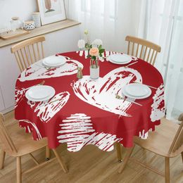 Table Cloth Hand Drawn Valentine'S Day Love Waterproof Tablecloth Decoration Wedding Home Kitchen Dining Room Round