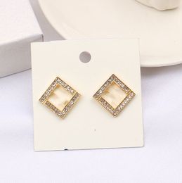 New Earrings Simple European and American Style Fashion Fashionmonger Metal Gold-Plated Inlaid Zircon Square Alphabet Letter Earrings Women's