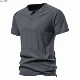 24 Year New Henry Shirt Mens Short Sleeved T-shirt Collar American Cotton Sports and Fitness Top