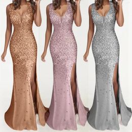 Casual Dresses Sexy Long Gold Women Party Dress Evening Gown Bridesmaid Sequin Prom V Neck Women's Summer Elegant Maxi