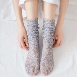 Women Socks Cute Tide Girls Japanese Lace Floral Tube Mesh