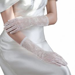 wg065 Exquisite Wedding Bridal Gloves Plain Tulle Lace Lg White Finger Bridesmaid Gloves Women Pageant Prom Accories O3Db#