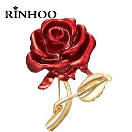Brooches Rinhoo Beautiful Red Enamel Rose Flower Collection For Women Elegant Luxury Lapel Pins Wedding Corsage Jewelry