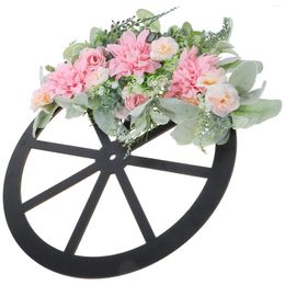 Decorative Flowers Artificial Flower Leaves Wreath Front Door Wood Wheel Spring Wall Decoration