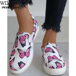 Fitness Shoes Brand Female Fashion Trendy Shallow Vulcanised Butterfly Thick Bottom Slip On Women's Flats Print Soft Casual Woman