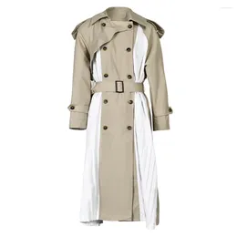 Women's Trench Coats SuperAen 2024 Spring Design Feeling Spliced Pleated Long Windbreaker Waist Wrapped Khaki