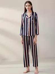 Home Clothing Factory Wholesale High Quality Black Stripe Women's Silk Pajamas Set Comfortable Pure