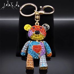 Cute All Crystal Colored Bear Heart Doll Keychain Mens Alloy Rhinestone Sweet Animal Keychain Jewelry Gift K9028S05 240329