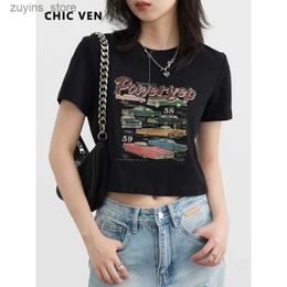 Women's T-Shirt CHIC VEN Womens Tees Vintage Short Sleeve Graphic Crop Tops T-Shirts for Women Streetwear Fashion Clothing Summer New 202324329