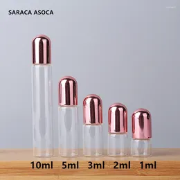 Storage Bottles Whoelsael 5ml Mini Clear Colour Ball Glass 50pcs/lot Steel Essential Oil Refillable Pink Cap