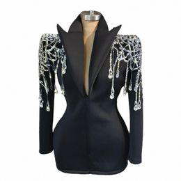 shining Sequins Crystal Jacket Sexy Stage Wear DJ Singer Bar Dres Nightclub Jazz Dance Costume Show Performance Wear Xizhuang 88TG#