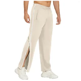Men's Pants Men Sweatpants Elastic Waistband Pocket Sports Trousers Splicing Color Wide Leg Side Zipper Tear Away Basketball Pant Streetwear