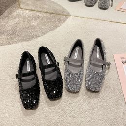 Casual Woman Shoe Soft Female Footwear Shallow Mouth Modis Autumn Elegant Square Toe Oxfords Glitter Dress Fall Summer Leat 240329