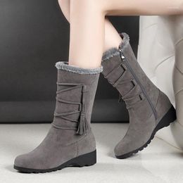 Boots Snow Wedges With Wool Thickened Warm Winter Soft Soled Cotton Shoes Non-slip Mid-calf For Women C03