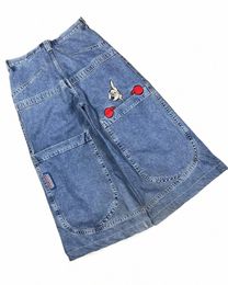 harajuku Persality Big Pocket Boxing Kangaroo Print W Wide Leg Jeans Y2K HipHop Street Casual Loose Denim for Men and Women q0hd#