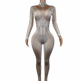sparkling Rhinestes Tights Jumpsuit Lg Sleeve Persality Performance Costume Ladies Nightclub Dance Show Wear Lianti c7qH#