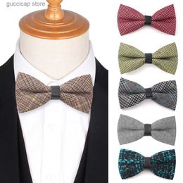 Bow Ties Plaid Wool Bow Tie Classic Woollen Shirts Bowtie For Men Women Bowknot Adult Mens Bowties For Business Wedding Cravats Black Tie Y240329