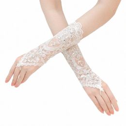 white Short Wedding Gloves Women Fingerl Bridal Gloves Elegant Rhineste White Lace Gloves for Bridal Wedding Accories L5Cq#