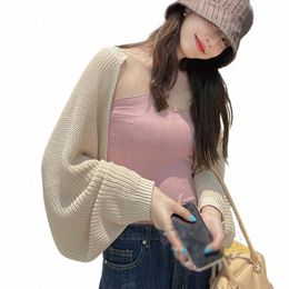 linxiqin Women Lg Sleeve Knitted Crop Top Chic Cardigans Sexy Shawl Irregular Bolero Elegant All-match Korean Style Femme R3Ev#