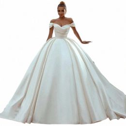 2023 Sexy Off Shoulder Bridal Dres Satin Lvory A-Line Pleated Simple Princ Wedding Gowns Vestidos De Novia Formal Party e2C1#