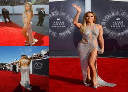 Jennifer Lopez Uygun fiyatlı lüks seksi balo elbiseleri Criss Cross kayışları ile bölünmüş payet sırtsız gümüş ünlü kırmızı halı go3417318