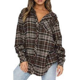 New 2024 Autumn/winter Chequered Shirt Womens Casual Long Sleeved Cardigan Plaid Shirt Top 6M53Z